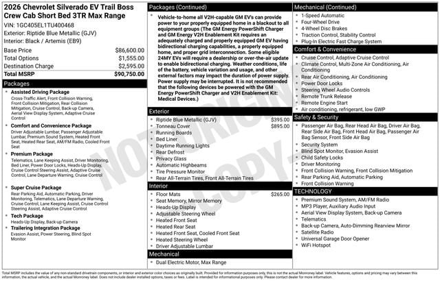 chevrolet silverado ev 2026 1GC405EL1TU400468 image chevrolet silverado ev 2026 1GC405EL1TU400468 image